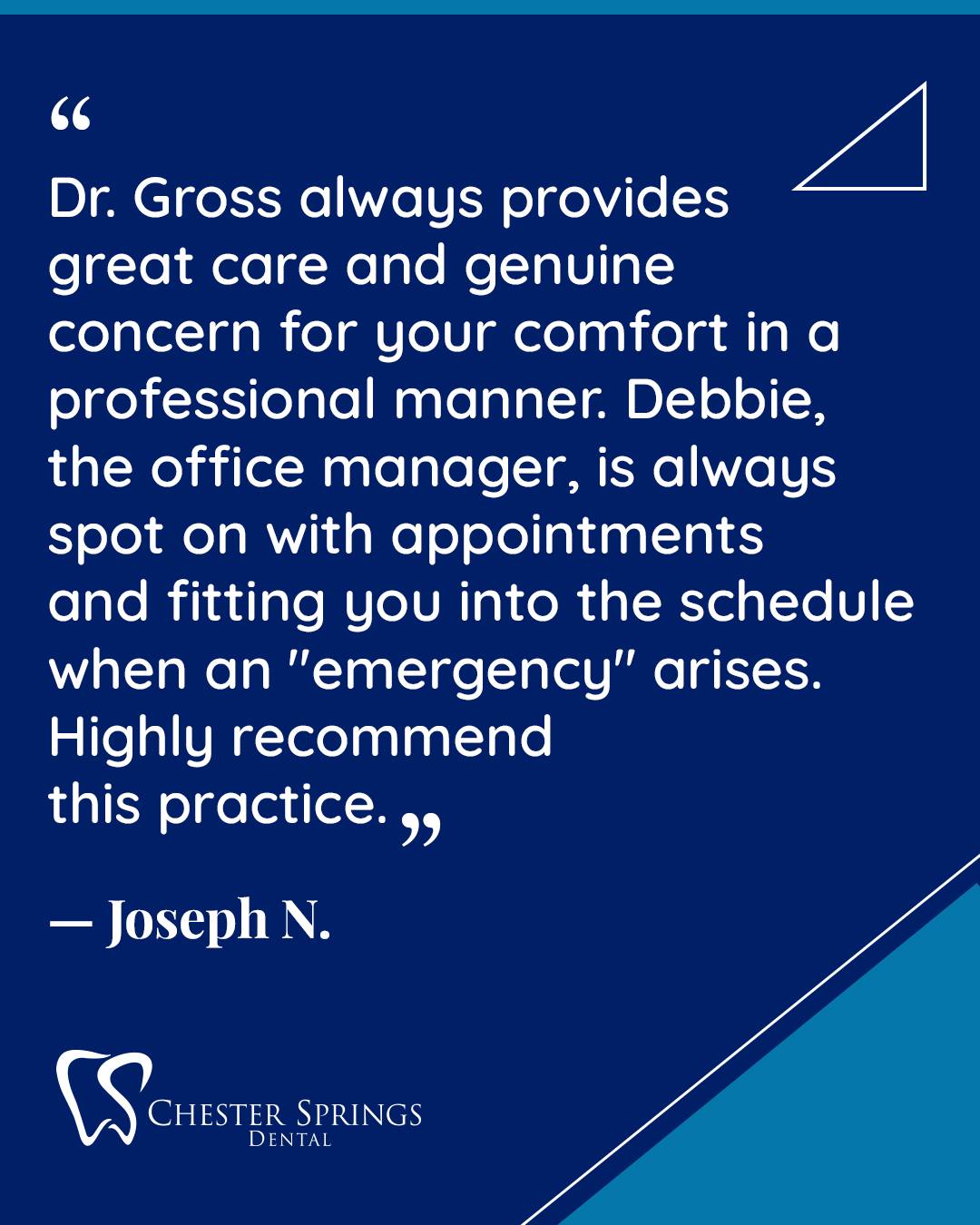Dental emergencies happen—but we’ve got your back! 💪
Thank you, Joseph, for trusting us to deliver quality care and flexible scheduling when it matters most.

#ChesterSpringsDental #DentalEmergency #ExtonDentist #PatientCare #TrustedTeam #HealthySmiles #SmileConfidence