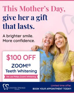 Looking for the perfect Mother’s Day gift?

Give her something she’ll love every day—a brighter, more confident smile.
✨ Now $100 OFF Philips Zoom Teeth Whitening.

⏳ Limited-time offer
📍 Chester Springs Dental
📞 (610) 458-5858
ChesterSpringsDental.com/contact-us
🌐 ChesterSpringsDental.com

#ChesterSpringsDental #ExtonPA #MothersDaySmile #TeethWhitening #SmileBright #GiftHerConfidence