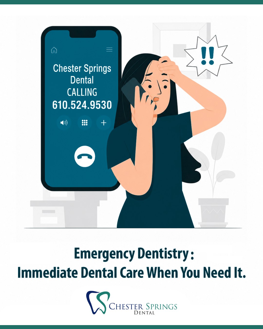 Dental emergencies can happen when you least expect them. 🦷⚠️

Whether you're dealing with a severe toothache, a broken tooth, a lost filling, or another urgent dental issue, getting prompt care can make all the difference. Chester Springs Dental offers emergency appointments and strives to see emergency patients as quickly as possible.

If you're experiencing a dental emergency, don't wait—our team is here to provide fast, compassionate care when you need it most.

📞 Call us today: (610) 458-5858
🌐 ChesterSpringsDental.com/contact-us

#ChesterSpringsDental #EmergencyDentist #EmergencyDentalCare #ExtonPA #ChesterCountyPA #HealthySmiles