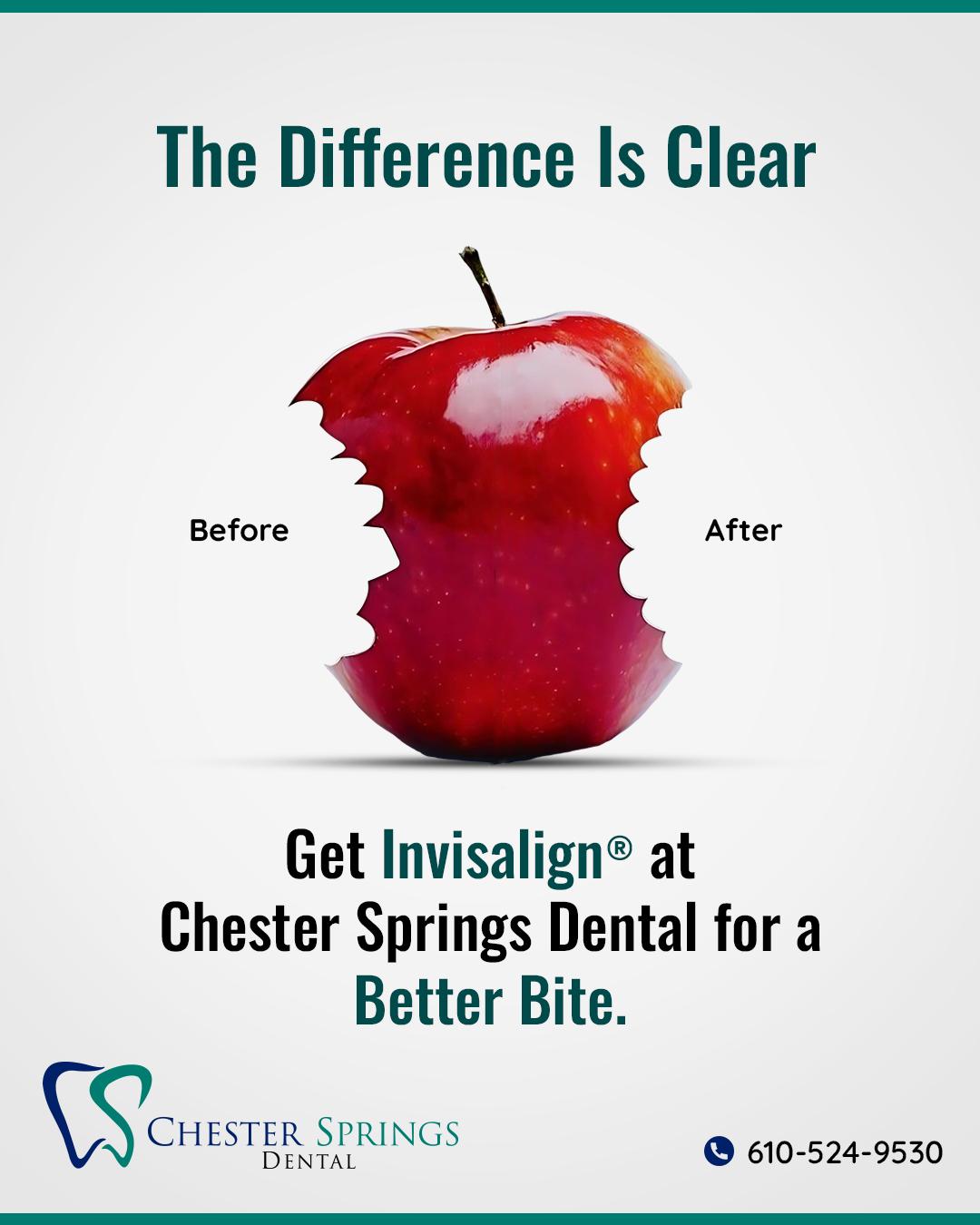 Invisalign® isn't just for straightening teeth—it's designed to address crowding, bite issues, and spacing problems using advanced technology.
Ready to transform your smile? Call Chester Springs Dental at 610.524.9530 to schedule your consultation!
#SmileWithConfidence #Invisalign #ChesterSpringsDental #ExtonDentists #Exton