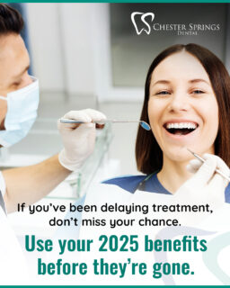 Still putting off that treatment? This is your reminder—your 2025 dental benefits don’t roll over! 💸

Take care of your oral health now and start the new year with a healthy, confident smile. 😁

📅 Book your appointment today at ChesterSpringsDental.com.

#ChesterSpringsDental #ExtonDentist #DentalBenefits #UseItOrLoseIt #FamilyDentist #DentalCare #HealthyTeeth #PAFamilies #SmileConfidently