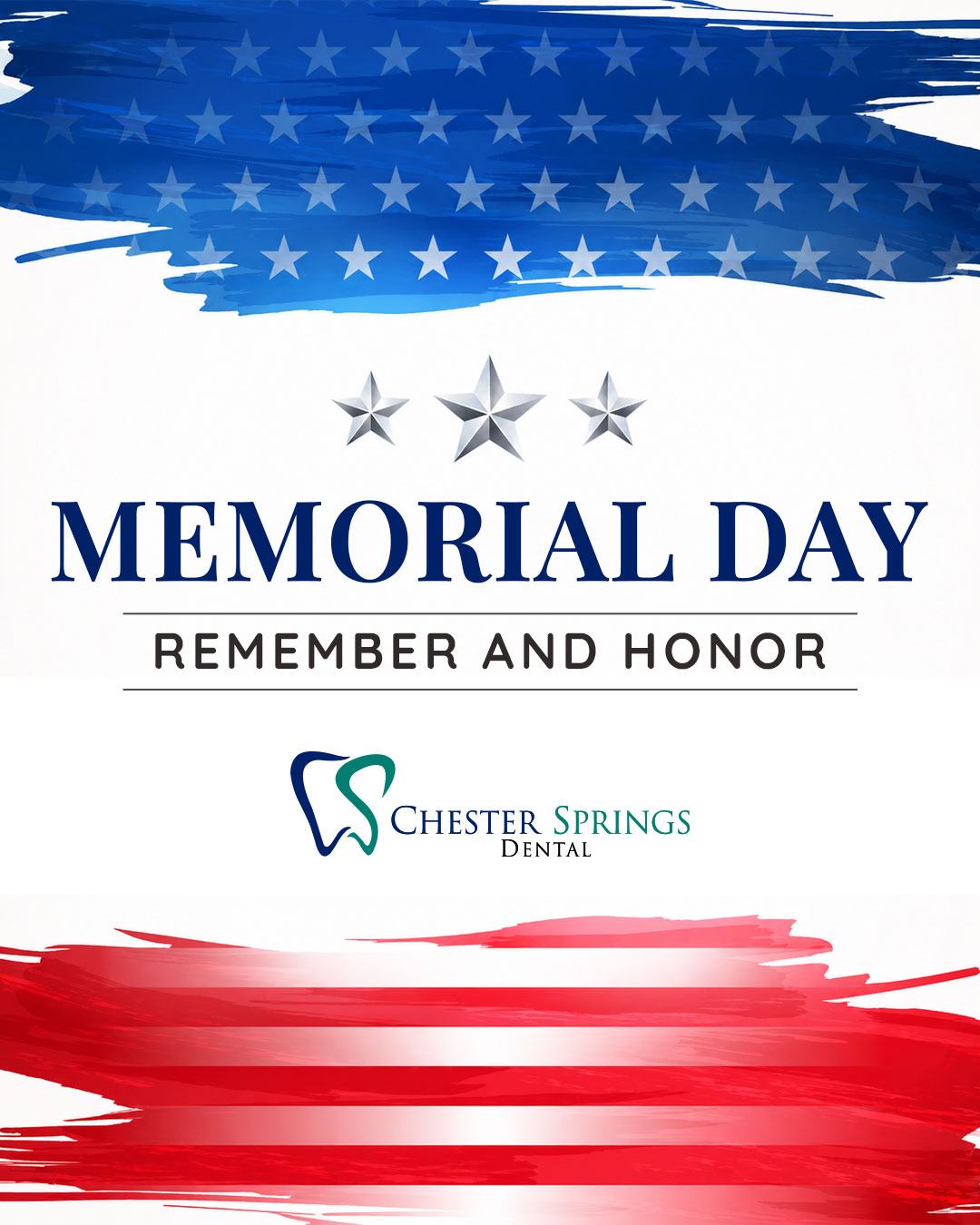 This Memorial Day, the team at Chester Springs Dental takes a moment to honor the fallen heroes who gave their lives so that our country, community, our families, and our smiles could flourish in freedom. We are grateful for their courage and forever indebted to their sacrifice. 💙🎖️🌹

#ChesterSpringsDental #MemorialDayWeekend #NeverForget #FallenHeroes