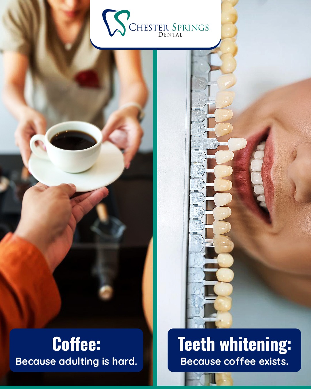 We don’t judge your caffeine habit—but we can help your smile shine despite it.

Ask us about professional whitening options! ChesterSpringsDental.com

#CoffeeLoversWelcome #SmileBright #ChesterSpringsDental #TeethWhitening #Exton #CollegeStudents